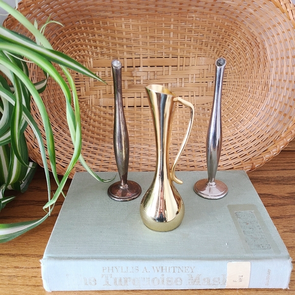 Vintage Brass/Bronze Mini Stem Vases Set of 3